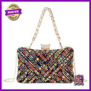 Rhinestone Evening Clutch Purse Sparkly Bridal Handbag Detachable Chain